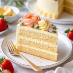 Saftiger Zitronenbutterkuchen mit Zitronenscheiben dekoriert