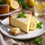 Frischer Zitronenkuchen mit Zitronenscheiben garniert