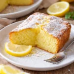 Leckerer Zitronenkuchen auf einem Teller mit frischen Zitronen