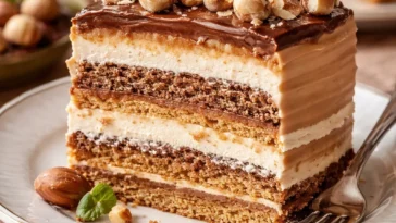 Ägyptischer Haselnusskuchen auf einem weißen Teller