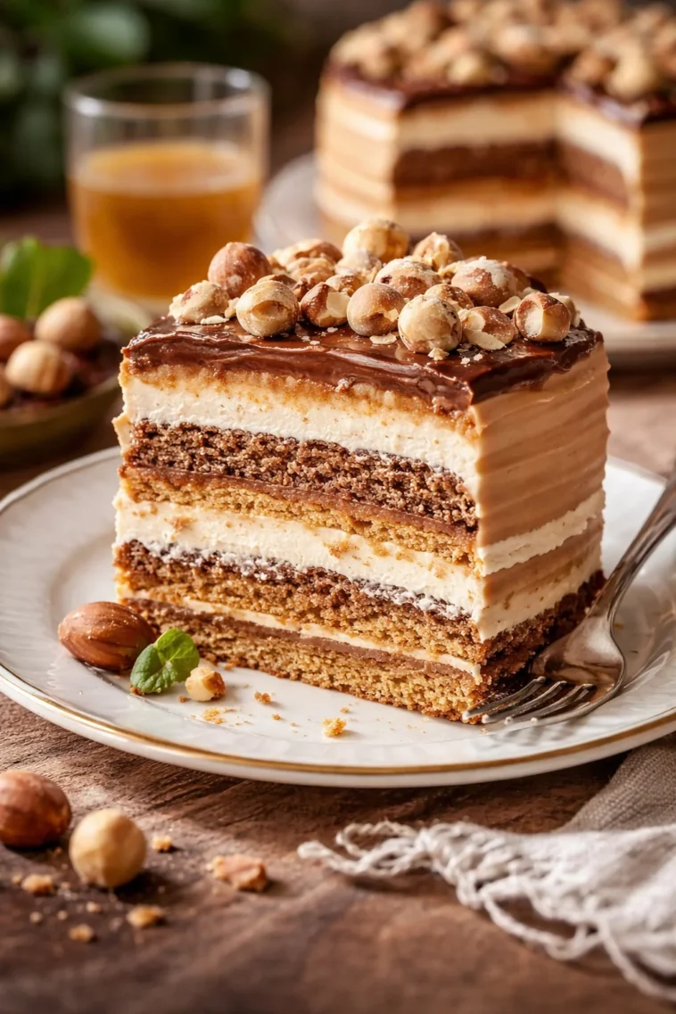 Ägyptischer Haselnusskuchen auf einem weißen Teller