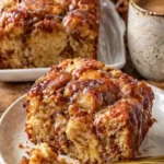 Süßes Apfel-Zimt-Schneckenbrot frisch gebacken auf einem Holzbrett