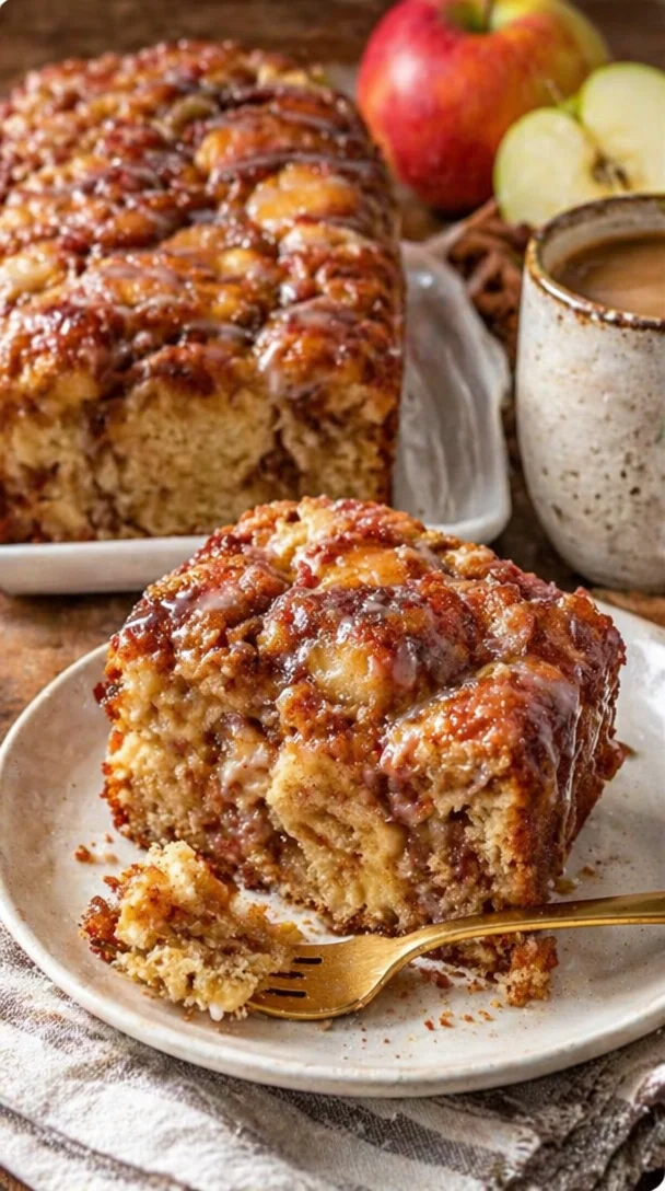 Süßes Apfel-Zimt-Schneckenbrot frisch gebacken auf einem Holzbrett