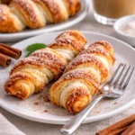 Gebackene Zimt-Drehungen aus Croissant-Teig auf einem Teller