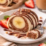 Bananen-Sushi mit Nutella auf einem Teller