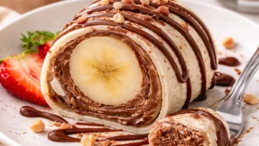 Bananen-Sushi mit Nutella auf einem Teller