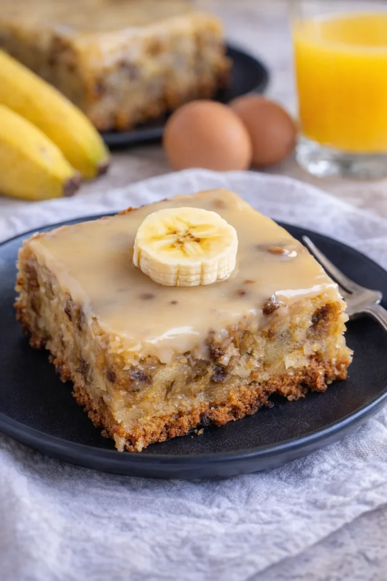 Saftige Bananenbrot Brownies auf einem Teller, köstlich und einfach gemacht.