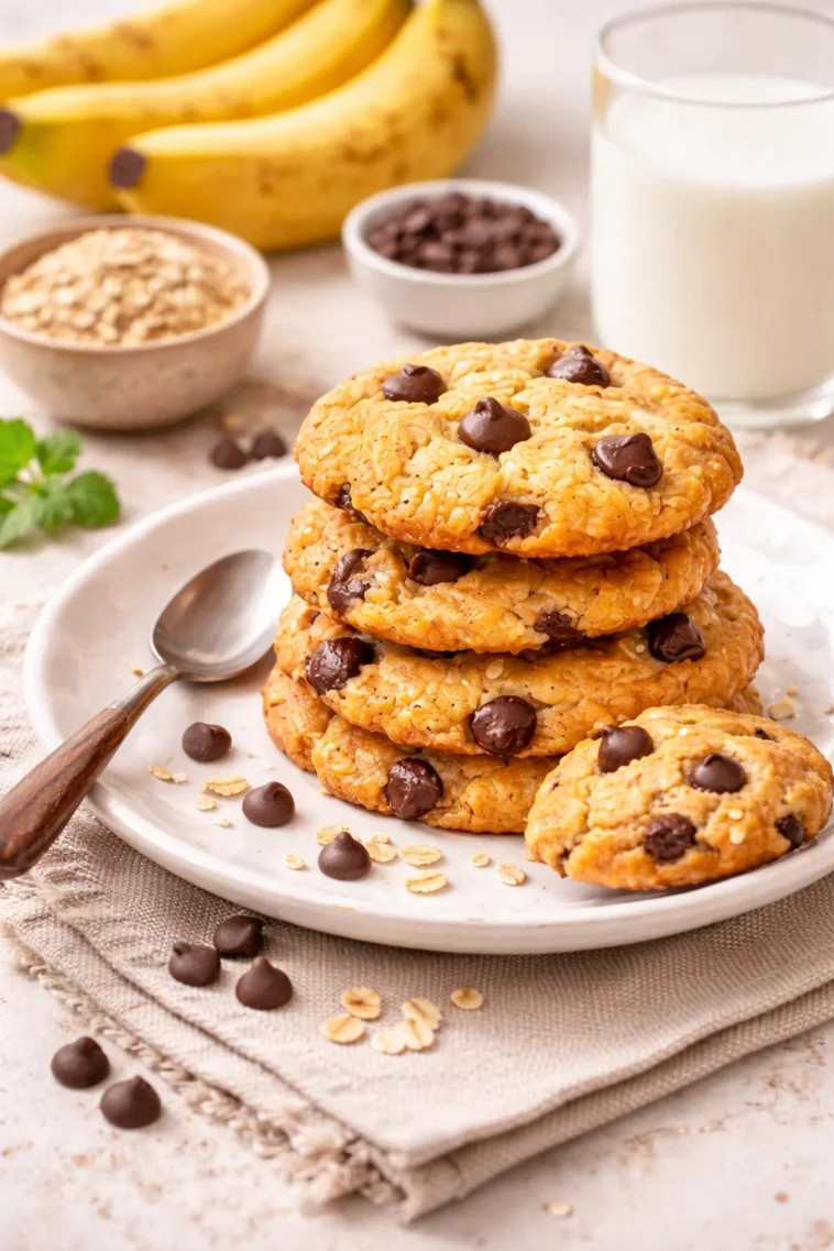 Leckere Bananenplätzchen auf einem Teller mit frischen Bananen