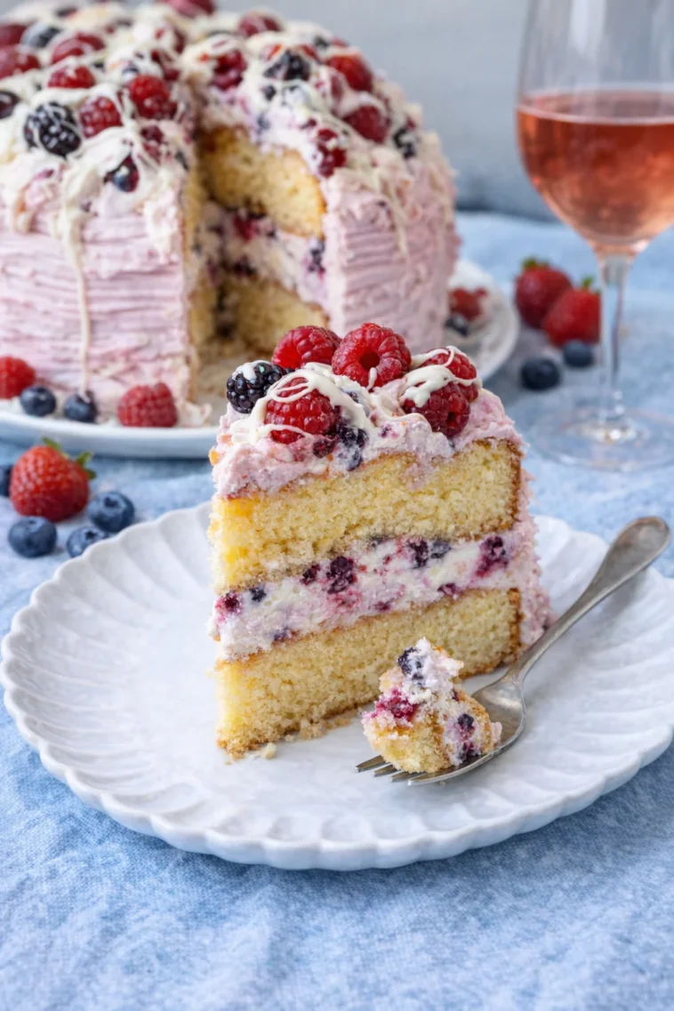 Beeren Mascarpone-Torte mit frischen Beeren und cremiger Mascarponefüllung