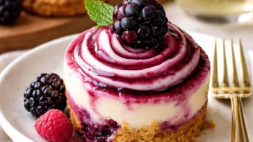 Beerenwirbel-Käsekuchen-Bisse mit frischen Beeren und cremiger Füllung