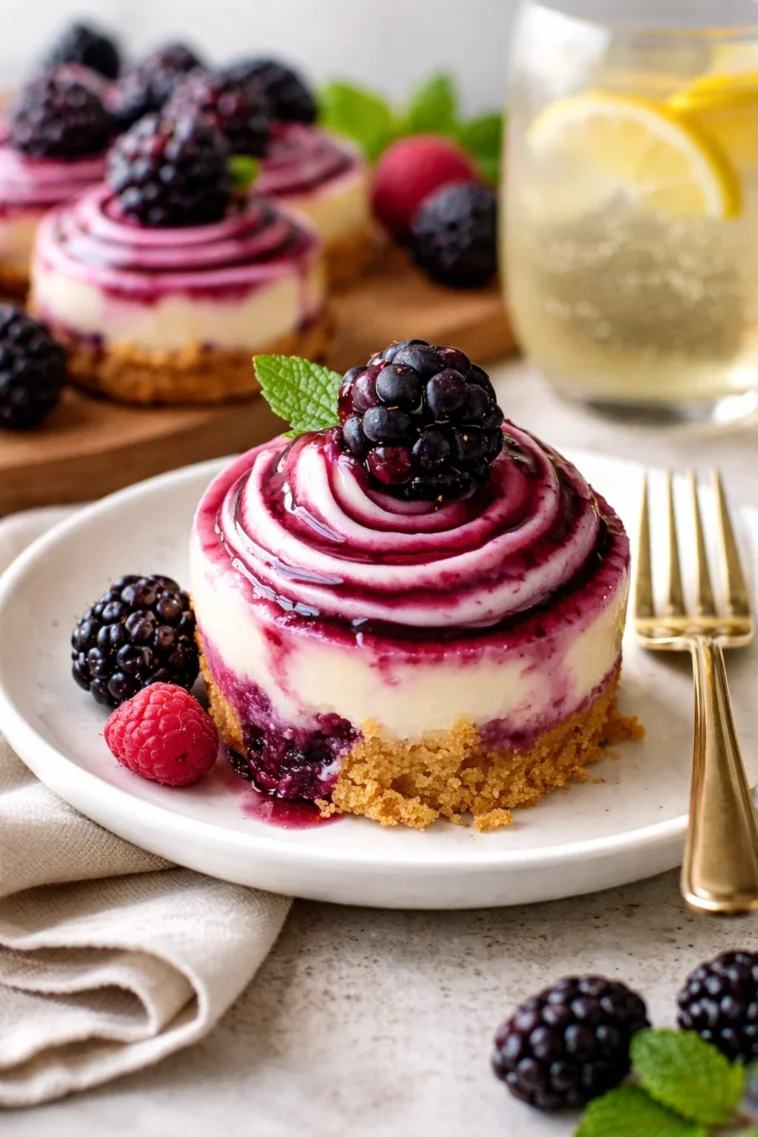Beerenwirbel-Käsekuchen-Bisse mit frischen Beeren und cremiger Füllung