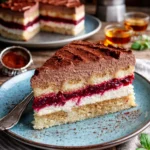 Beerige Tiramisu-Torte mit fruchtigem Belag und cremiger Schicht.