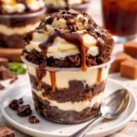 Leckerer Brownie-Käsekuchenbecher mit einer verführerischen Füllung
