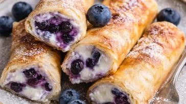 Blaubeer-Blintzes mit Crêpe-Füllung auf einem Teller