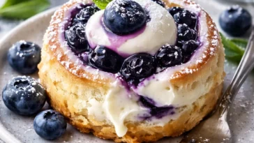 Blaubeer-Crescent-Rollen frisch gebacken auf einem Teller
