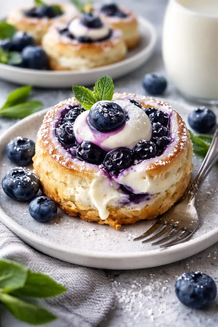 Blaubeer-Crescent-Rollen frisch gebacken auf einem Teller