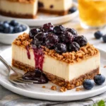 Blaubeer-Crumble-Käsekuchen mit frischen Blaubeeren und knusprigem Topping