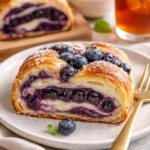 Blaubeer-Frischkäse-Babka auf einem Teller, perfekt zum Genießen.