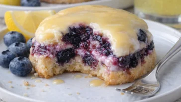 Blaubeer-Zitronen-Plätzchen auf einem Teller, frisch gebacken und bereit zum Genießen