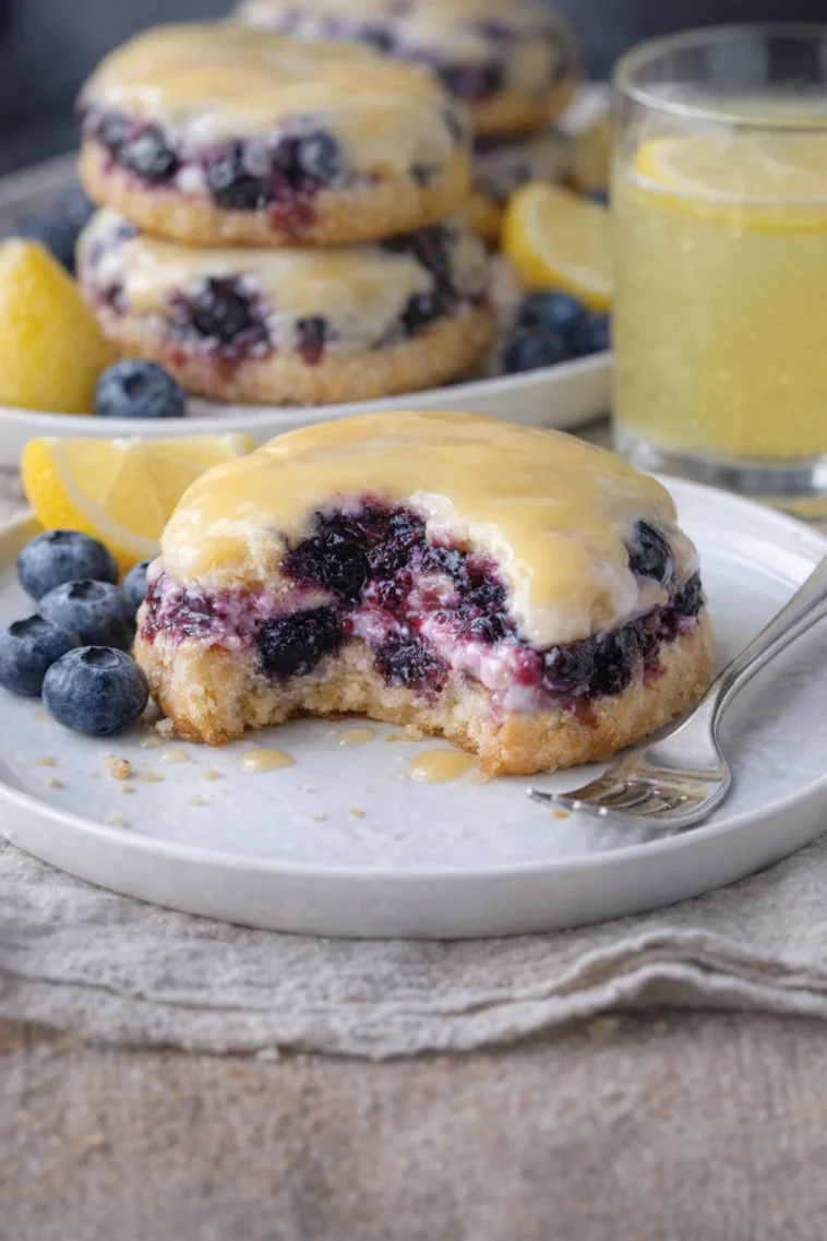 Blaubeer-Zitronen-Plätzchen auf einem Teller, frisch gebacken und bereit zum Genießen