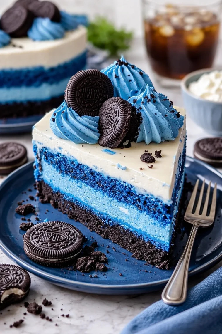 Blaue Samt Oreo Käsekuchen mit Oreo-Keksen und cremiger Füllung