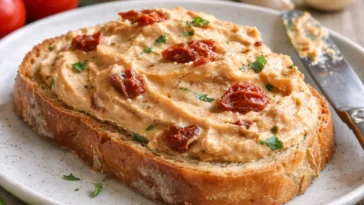 Cremige Tomatenbutter auf frischem Brot