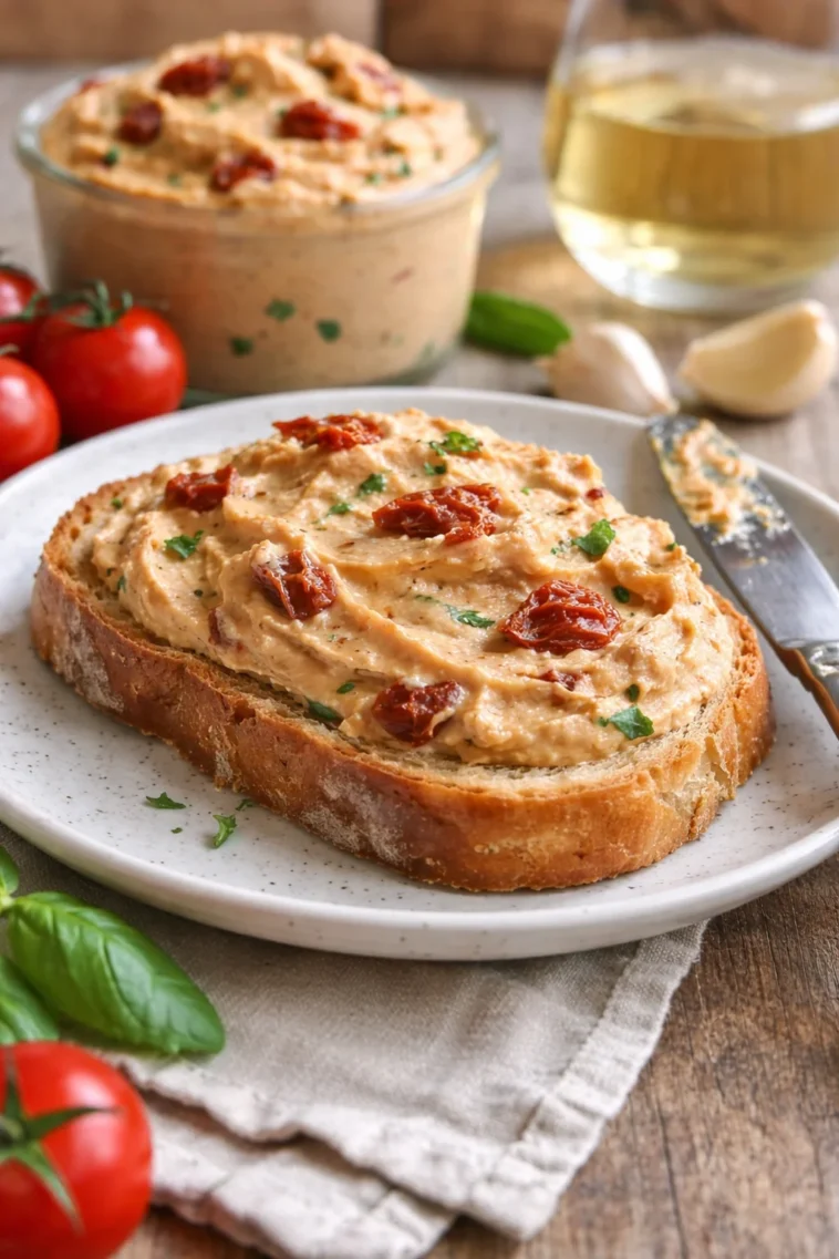 Cremige Tomatenbutter auf frischem Brot