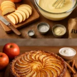 Cremiger Apfelpudding Unmöglicher Kuchen auf einem Teller serviert