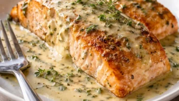 Cremiges Lachsfilet aus dem Ofen, saftig und einfach zubereitet