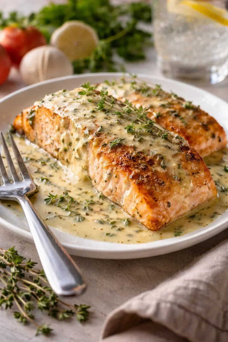 Cremiges Lachsfilet aus dem Ofen, saftig und einfach zubereitet