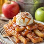 Crispy apple fries made in an air fryer, a delicious healthy snack.