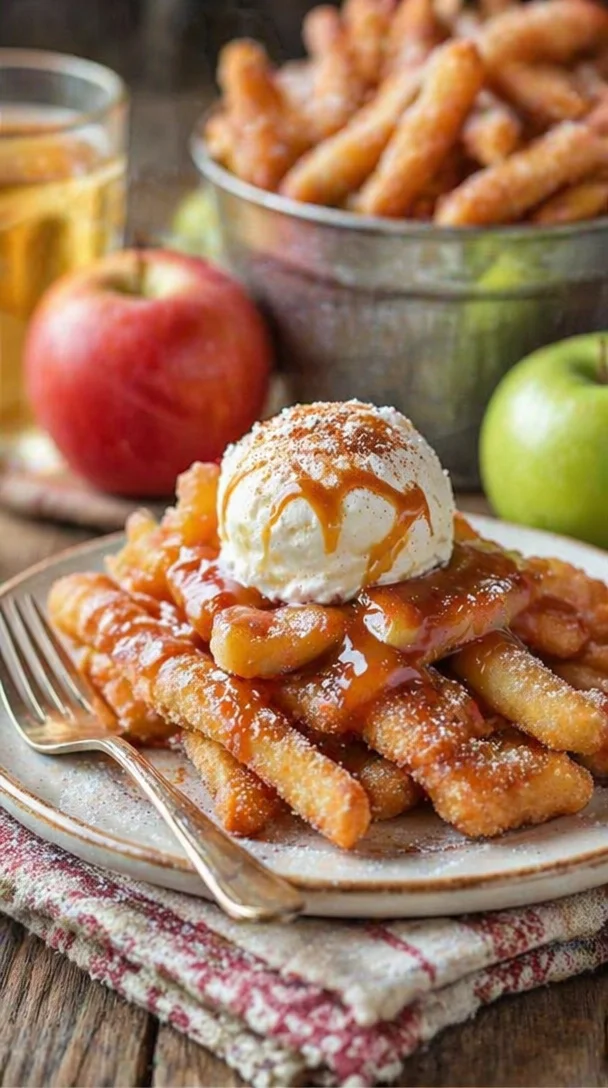 Crispy apple fries made in an air fryer, a delicious healthy snack.