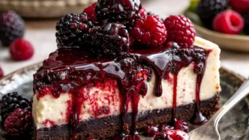 Dekadenter Schwarz-Wälder Käsekuchen mit Schokolade und Kirschen