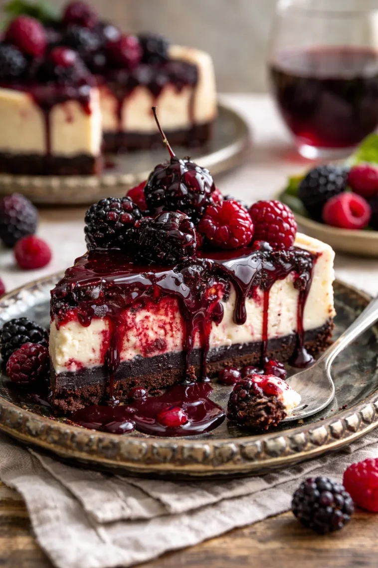 Dekadenter Schwarz-Wälder Käsekuchen mit Schokolade und Kirschen