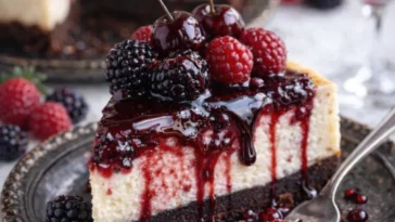 Dekadenter Schwarzwälder Käsekuchen mit Schokolade und Kirschen