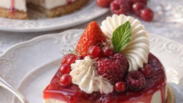 Beeren-Glasur auf frischen Dessert mit verschiedenen Beeren
