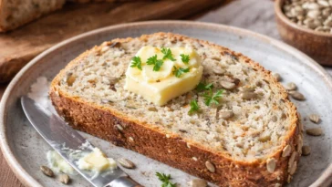 Dinkel-Joghurt-Brot mit Möhren - leckeres Rübli-Brot auf einem Holzbrett