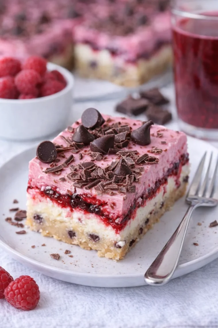Dunkle Schokoladen-Himbeer-Pie-Riegel mit frischen Himbeeren und reichhaltiger Schokolade