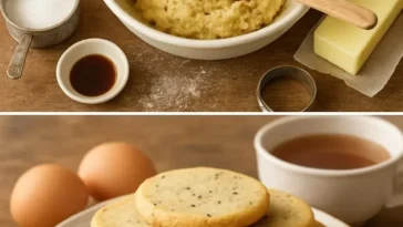 Earl Grey Shortbread Kekse auf einem Teller dekoriert