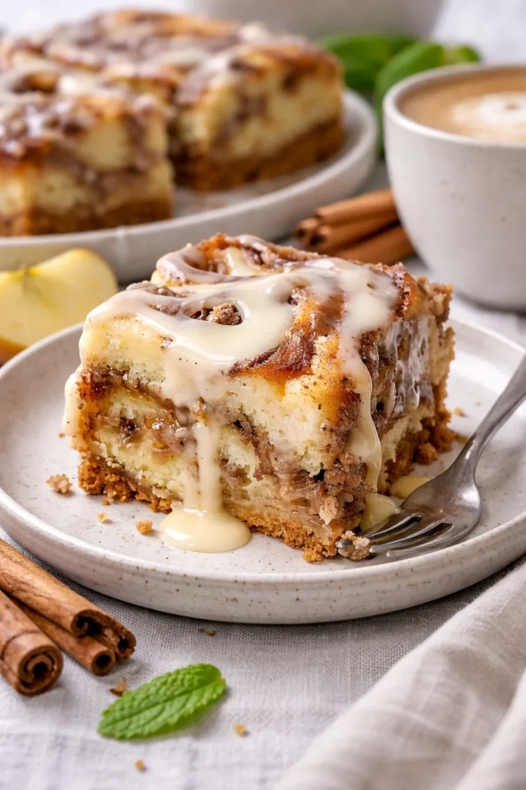 Einfacher Zimtkuchen mit Zimtgeschmack auf einem Teller serviert.