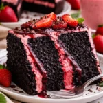 Saftiger Erdbeer-Schokoladenkuchen mit frischen Erdbeeren und Schokoladenguss