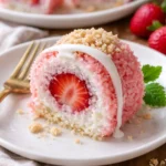 Erdbeer-Shortcake-Sushi auf einem Teller, kreative Dessert-Idee.