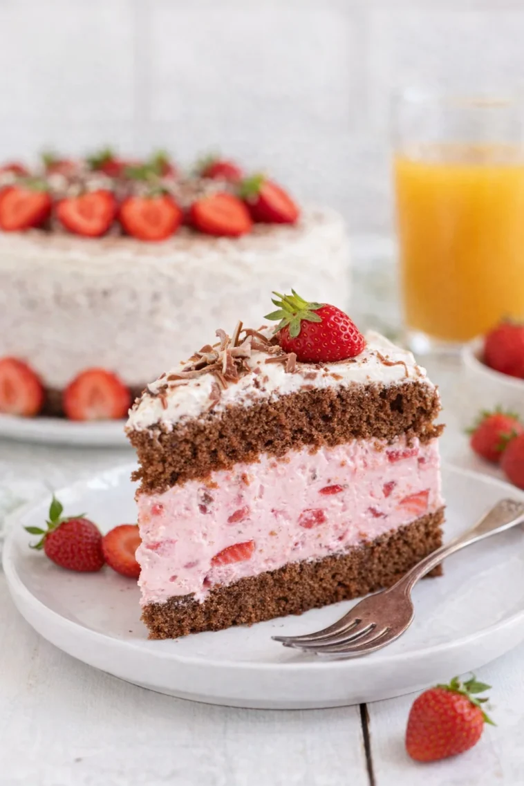 Erdbeertorte mit Yogurette auf einem hübschen Teller