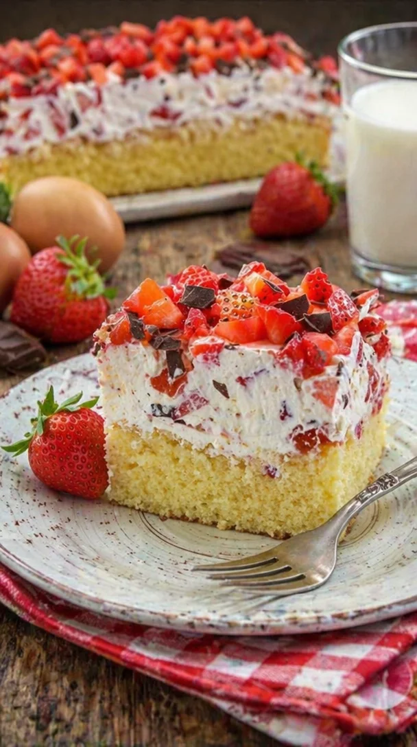 Fantakuchen vom Blech mit Schmand und Erdbeeren – leckeres Rezept