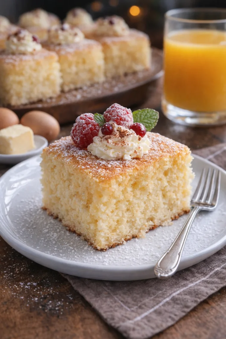 Französischer Butterkuchen frisch gebacken auf einem Teller