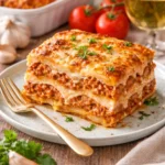 Fruchtige Pfirsichtorte mit Mohn auf einem Tisch serviert