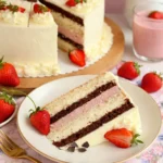 Fürst-Pückler-Torte mit Schokolade, Erdbeeren und Vanillecreme auf einem Teller