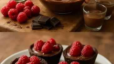 No Bake Himbeer-Schokoladenmousse-Cups für eine kreative Hochzeitstorte