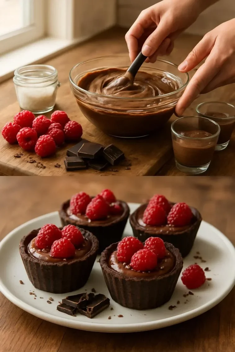 No Bake Himbeer-Schokoladenmousse-Cups für eine kreative Hochzeitstorte