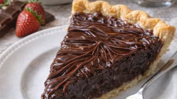 Heißer Fudge-Pie mit reichhaltiger Schokoladensauce serviert